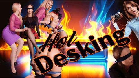 Hot Desking: Blindfolded Lesbian Dildo Play in Stockings