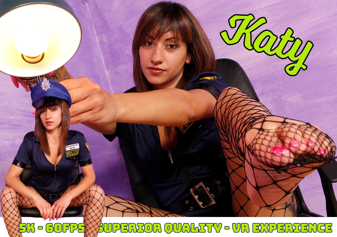 Sexy Cop Katy Teases with Fishnet Feet in VR Fetish Fantasy