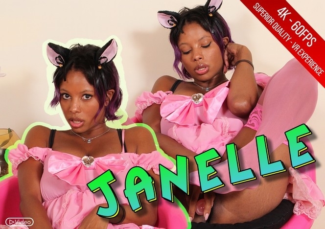 Hot Brunette Janelle's Dildo Play in Pink Stockings & Kawaii Slippers