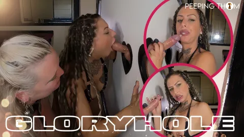 8K Public Glory Hole Thrill - Louise & Peggy Suck and Fuck