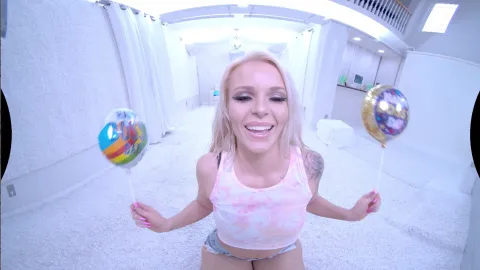 Sizzling Blonde Carina Blair Strips Nude in White Studio VR