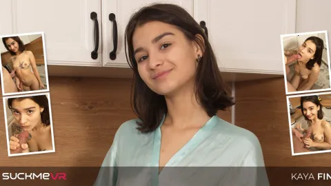 Petite Brunette Kaya Finch Railed Hard in Kitchen VR Fuck