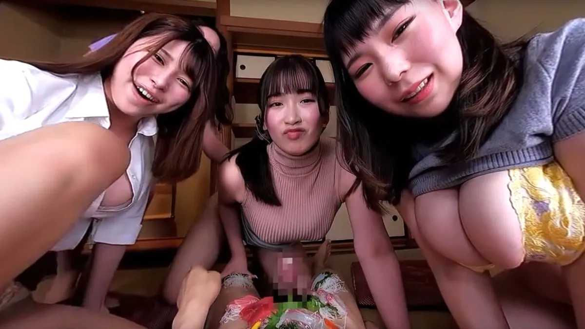 Steamy Orgy with Four Busty Japanese Bosses at Hot Spring