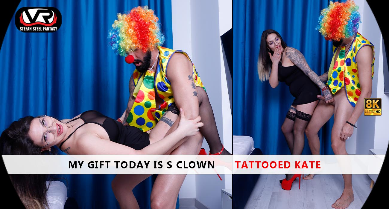 Tattooed Kate's Wild Clown Surprise Fuck in VR
