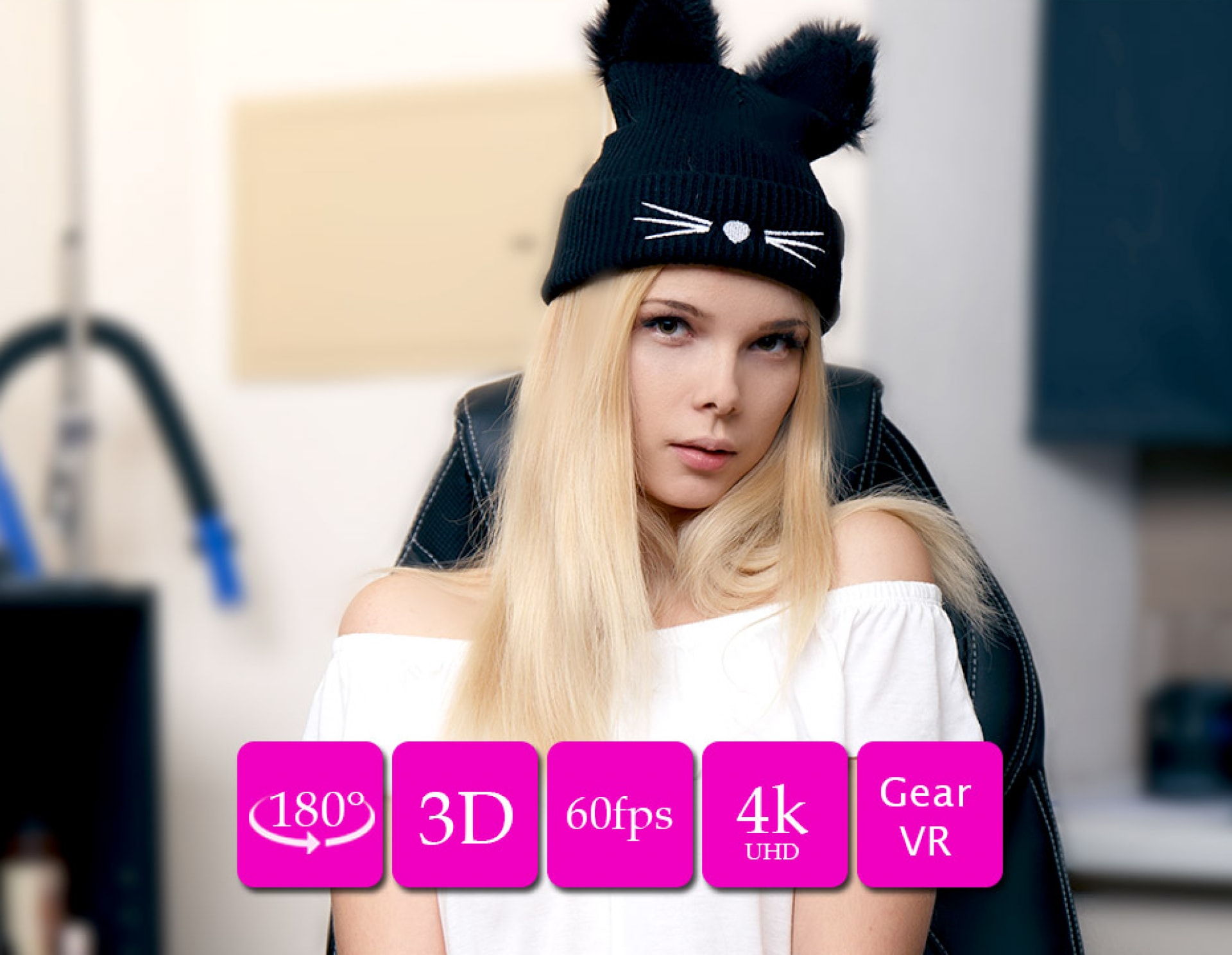 Blonde Teen Samantha Shain Fingers Shaved Pussy in Office VR Fantasy